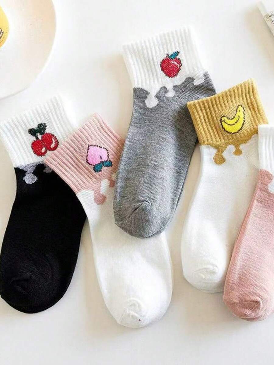 Meia Curta Feminina Estilo Meia de Frutas Estampa Fofa, Casual e Versátil