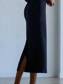 Damen Mode sexy figurbetontes Kleid mit V-Ausschnitt und Raffungen, Maxikleid mit Ballonärmeln und Schlitz, Damen Party Einfarbiges Kleid