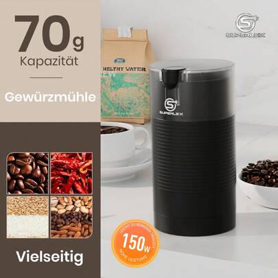 SUPERLEX Macina caffè elettrica 5 in 1, macina noci e macina spezie elettrica in acciaio inossidabile – Macina caffè pratica, macina chicchi di caffè espresso, piccola macina caffè domestica facile da pulire, macina caffè manuale. compatta e portatile per viaggi in camper, progettata specificamente per appartamenti, famiglie e vita in stanza universitaria.