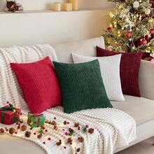 1/2pcs Christmas Burgundy Corduroy Striped Pattern Decorative Throw Pillow Cover, Sofa Cushion Cover, Office, Living Room - Burgundy - View 6