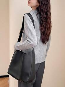Women's Minimalist Round Neck Sweater, Autumn/Winter - Grey - View 2