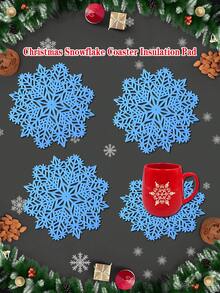 1/6pcs Christmas Snowflake Coasters, Heat Insulation Coasters For Christmas Party Table Decoration, Christmas Scene Decor Coasters, PVC Foil Snowflake Coasters