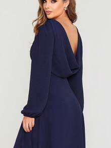 Juliana NM Nana Marie Elegant Long Dress Open Back Long Sleeve Formal Bridesmaid Dress - 藏蓝色 - 查看 3