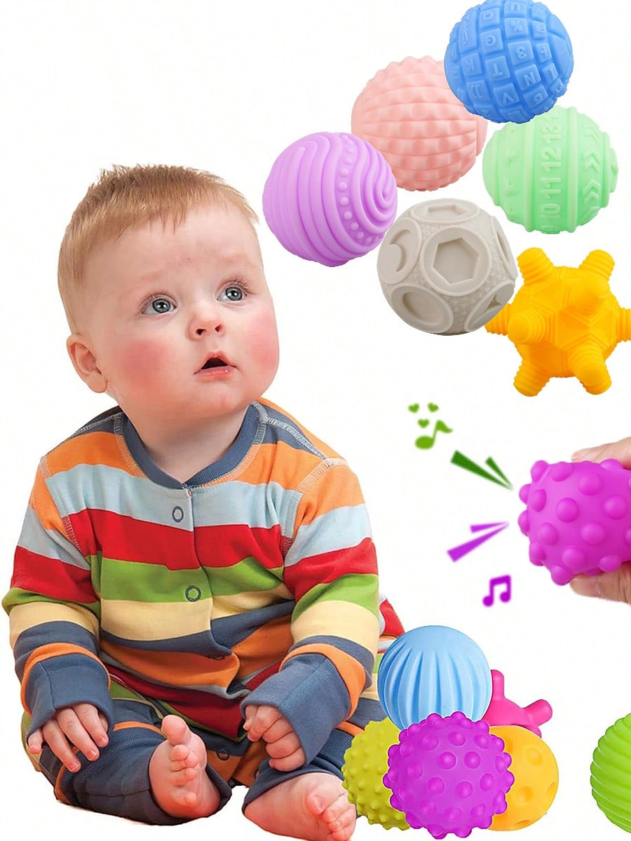 6 كرات حسية للأطفال، لعبة تسنين للأطفال، تعليم مون...