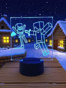 Minecraft Memorial Edition Collectible Series Minecraft Colorful Tone USB Combat Style Square Board, Rechargeable, Suitable For Bedroom Decoration And Relaxation Ornaments, Perfect For Sleep/Christmas And Birthday Gifts, Decorations For Computer Rooms For Teenagers And Adults, Theme Parties.