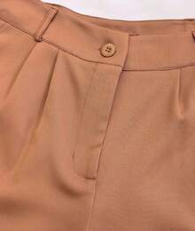 Women's Tailored Shorts With Buttons - Brown - View 3