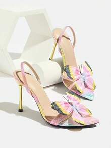 女士时尚高端优雅高跟尖头凉鞋，夏日氛围，3D 蝴蝶纹理舒适材质，高跟，女士凉鞋，性感裸带，适合户外聚会、派对、T 台，优雅简约迷人独特浅粉色高跟凉鞋 - 淺粉色 - 查看 7