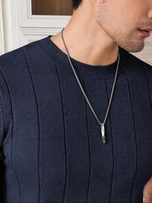 Men's Casual Crew Neck Solid Color Short Sleeve Knit T-Shirt - Navy Blue - View 4