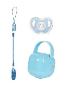 KUNT 3 Stücke Baby Schnuller + Schnuller Aufbewahrungsbox + Verlust-Verhinderer Kette, Baby Schnuller Box Kunststoff Schnuller Box Beißring tragbar