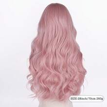 26-28 Inch Long Curly Sakura Pink Wig – Full-Cap Synthetic Fiber Rose Net Wig With Lolita-Style Side-Swept Bangs & Large Waves For A Youthful Vibe, Suitable For Halloween And Other Festive Occasions - 淺粉色 - 查看 6