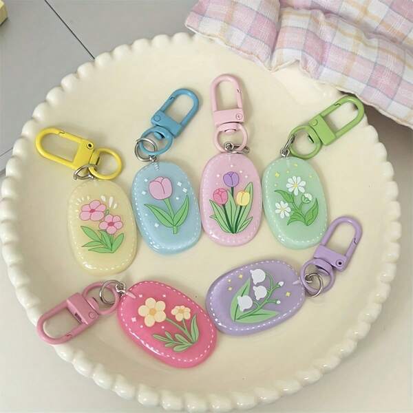 Colorful Cute Oval Flower Resin Keychain | Durable Alloy And Resin, Lobster Clasp, Perfect Gift For Couples, Friends, Valentine'S Day And Anniversaries, Spring And Summer Cute Oval Flower Brand Resin Keychain Fun And Versatile Flower Bag Pendant Couple Bestie Gift