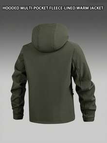 男士户外休闲防水防风保暖加厚长袖外套，秋冬款 - 軍綠色 - 查看 3