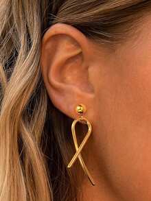 1 Pair Stainless Steel Line Geometric Drop Earrings, Minimalist Unique Personalized Earrings, High-End Jewelry For Women, Suitable For Daily Wear