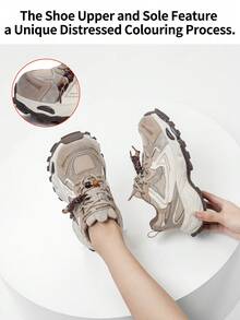 somiliss 5厘米厚底系带休闲女鞋，透气网眼面料，防滑户外步行鞋，时尚厚底，杏色，适合日常穿着