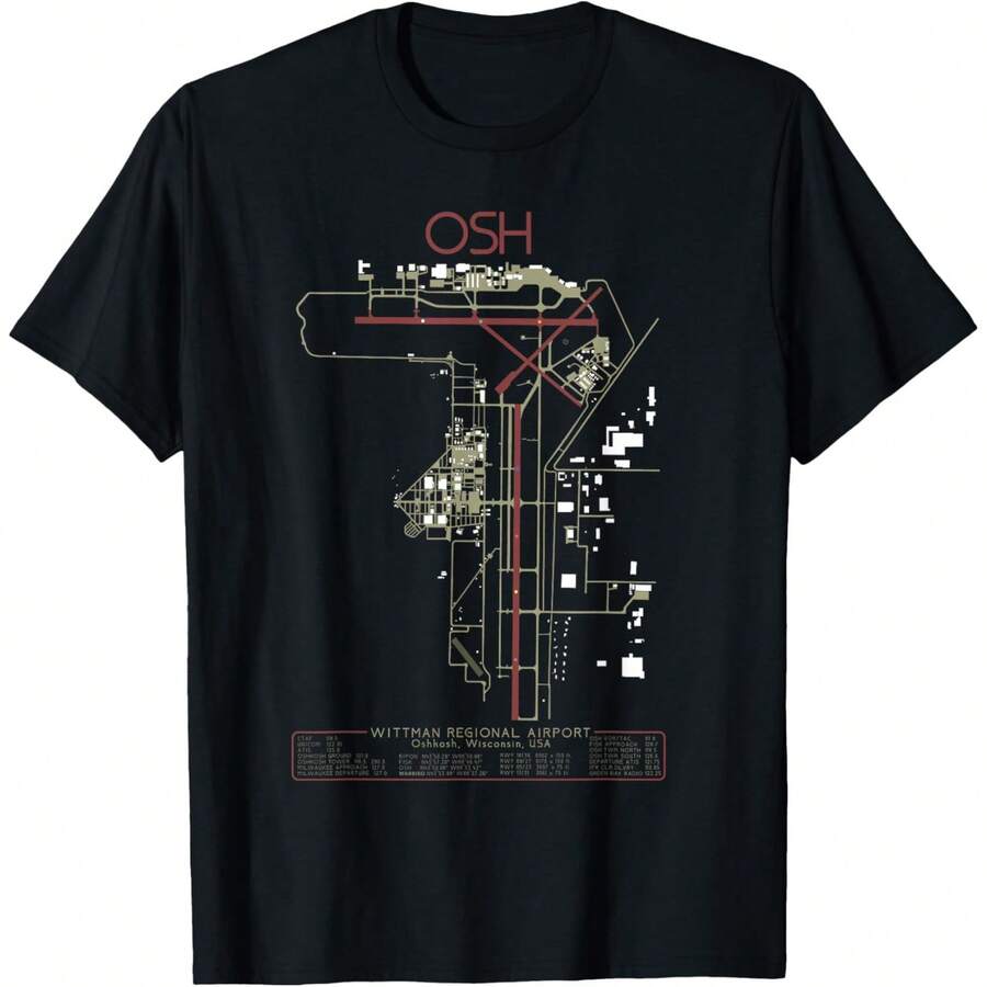 KOSH Wittman Regional Airport Oshkosh WI. Art T-Shirt T-Shirt - 黑色 - 查看 1