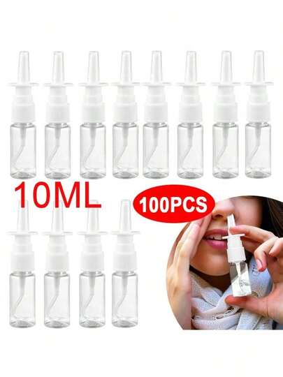 100x 10ml Empty NASAL Pump Spray Bottle Plastic Fine Mist Sprayers Refillable