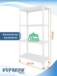 Shelf With 4 Adjustable Shelves 30x67cm, Multipurpose Steel, Various Colors - 白色 - 查看 1
