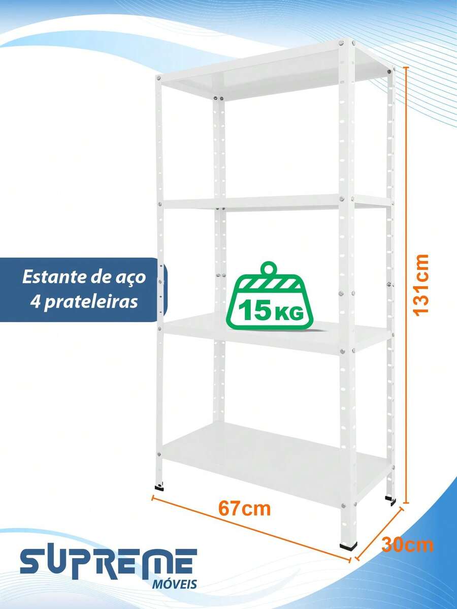 Shelf With 4 Adjustable Shelves 30x67cm, Multipurpose Steel, Various Colors - 白色 - 查看 1
