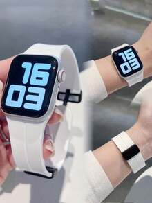 1条硅胶磁吸表带，兼容 42mm、38mm、40mm、41mm、44mm、45mm、46mm、49mm，时尚智能手表替换表带，适用于Series Ultra2、Ultra SE2、SE 11、10、9、8、7、6、5、4、3、2、1，可作为学生返校礼物 - 白色 - 查看 6