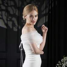 1 套/2 件白色管状肩带披肩新娘礼服，柔软透明网眼袖套，适合婚礼、舞会，适合胸围 100 厘米以上的女性秋季服装