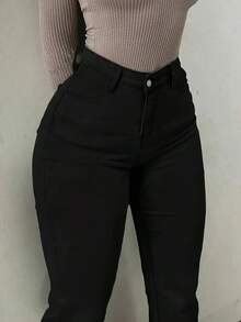 Women's Premium High Waist Flare Jeans, Gringa Style, With Elastane, Lifts Butt, Multicolors - 黑色 - 查看 2