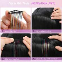 Extensiones de cabello de 24 pulgadas con clip, resistentes al calor, accesorios de cabello de hada brillante, adecuados para mujeres, niñas, niños, aplicables para Halloween - Azul cielo - Ver 5