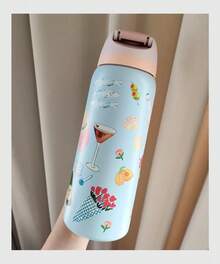 OWALAs Light Blue Picnic Pattern Cup. Vacuum Flasks & Thermoses Water Bottle. Stainless Steel Water Bottle With Straw. Very Suitable For Water, Iced Tea Or Coffee, Ice Drinks ; Hot Drinks. Can Be Used For Outdoor Sports, Heat Preservation Time Cold And Hot Water Can Be Insulated, Suitable For Sports, Outdoor Activities, Travel, And Student Sports Water Cup. Halloween Gifts, Christmas Gifts, Gift-Giving. 24oz(710ml) / 32oz(945ml). - 野餐 - 查看 3