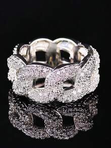 MOONSO 1 chiếc nhẫn Zirconia thiết kế dây xích cổ điển dành cho nam, quà tặng cao cấp sang trọng, đa năng, R6369 - trắng - Xem 2