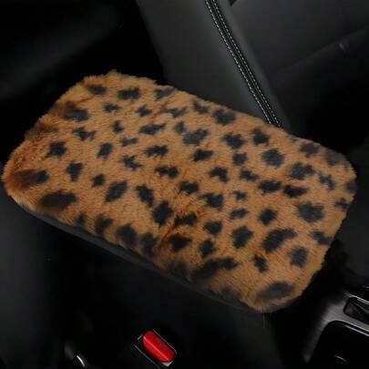 Car Center Console Cover 11.8*7.87 Soft Seepskin Wool Car Armrest Cover Leopard Print Auto Armrest Cusion Pad Furry Veicle Arm Rest Protector Versal Car Accessories Wn