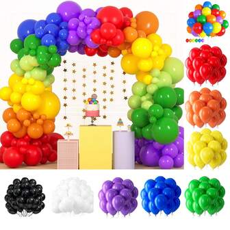 10/30/50/100/135 件 5/10/12/18 英寸彩虹粉彩气球花环拱门套装，红橙黄绿蓝紫黑白色乳胶气球套装适用于生日派对婚礼订婚周年纪念新娘送礼会单身派对圣诞节万圣节主题派对装饰