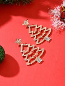 1 Pair Christmas Series Earrings, Fashionable & Unique Holiday Style Christmas Tree Rhinestone Dangle Earrings, Suitable For Holiday Parties