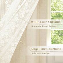 Linen Valances For Windows Double Layers Valance Curtains Farmhouse Kitchen Curtains With Lace, Short Rustic Curtain For Bathroom Window, Kitchen, Cafe, 52 X 18 Inch Rod Pocket 1 Panel, Beige - Beige52Wx18LPackof1 - View 4