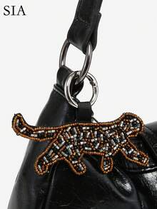 1 geantă de umăr/subraț pentru femei, model vintage Resort Ocean, lucrată manual, cu nucă de cocos, viață marină, imprimeu leopard, cu decor de animale cu mărgele, potrivită pentru întâlniri, ieșiri, vacanțe