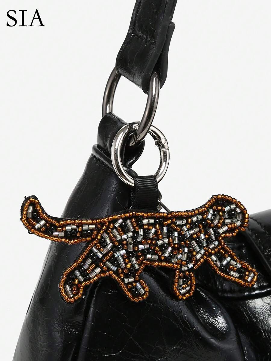 1 geantă de umăr/subraț pentru femei, model vintage Resort Ocean, lucrată manual, cu nucă de cocos, viață marină, imprimeu leopard, cu decor de animale cu mărgele, potrivită pentru întâlniri, ieșiri, vacanțe