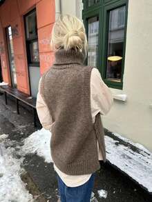 女士优雅纽扣高领毛衣背心，秋冬季