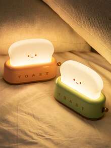 3000K USB Rechargeable Cute Toaster Shape LED Table Lamp, Heartwarming Decorative Table Lamp Toast Bread LED Night Light Creative Design Bread Night Light Suitable For Family Use Perfect Birthday Christmas Gift(Green/Orange/Pink) - Multicolor - View 2