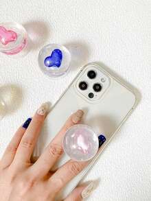 1 pieza Soporte de teléfono con bola de cristal con forma de corazón y cojín de aire, soporte de escritorio minimalista y único con forma de corazón, soporte deslizante de teléfono compatible con iPhone, teléfonos Android, regalo para cumpleaños, familia y amigos, accesorio de teléfono con agarre de empuje y tracción