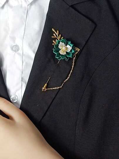 1 pieza Broche unisex, estilo coreano con flor de tela tipo margarita o crisantemo, alfiler de suéter, cadena de solapa con borla y aguja larga