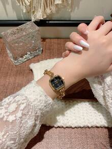 1件优雅奢华个性化女士手链腕表，超薄方形简约石英表，适合日常佩戴，生日礼物