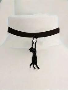 1 Peça Colar Gargantilha Pingente de Gatinho de Halloween, Doce e Ousado / Estilo Gótico Escuro de Halloween, Colar de Pingente de Gatinho de Veludo Preto, Novo Estilo de Colar de Halloween