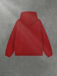 Men Printed Hooded Sweatshirt, Cotton Polyester Blend Loose Pullover Top, Breathable Outdoor Sport Autumn Winter Daily Fashion Printing Apparel - 紅色 - 查看 2