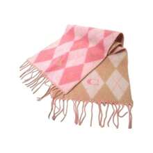 1 pieza Bufanda de mujer de doble cara a la moda, bufanda de flecos cálida de otoño e invierno con patrón de cuadrícula de letras rosas, bufanda y chal largo multiusos, suave y cómodo chal largo grueso, adecuado para usar al aire libre, campamento, salas con aire acondicionado, como regalo para ella, Día Internacional del Niño, aniversarios, regalos de cumpleaños, Navidad. CE486IVO.