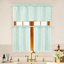 ASPMIZ Linen Farmhouse Kitchen Curtains, Double Layer Valances For Windows With Linen And Lace, Rustic Curtains For Bathroom Window, Cafe Curtain 18 Inch Length Rod Pocket, 52 X 18, Light Green - 淺綠色52Wx18L包裝1 - 查看 10