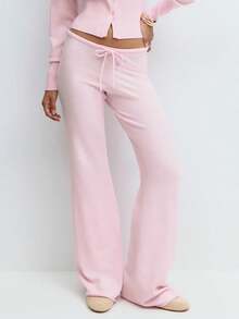 Autumn Outfits Women Knit Long Sleeve Lounge Sets Ribbed Matching Comfy Two Piece Sets - 粉色 - 查看 4