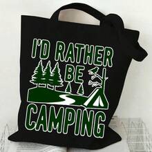 ZCAYNGER Canvas Tote Bag With I'd Rather Be Camping Design - Durable, Reusable Shopping Bag Travel, Hiking & Outdoor Adventures - Washable, No Closure, Black, Camping Accessories - 白色 - 查看 7