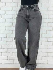 Women's Wide Leg Jeans, High Waist, Butt Lifting Pants - Grey - View 1