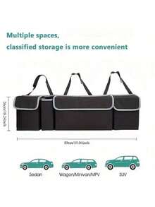 汽车整理器后备箱储物袋，带 4 个口袋多功能汽车后备箱整理器，后座储物袋，带 3 个可调节肩带