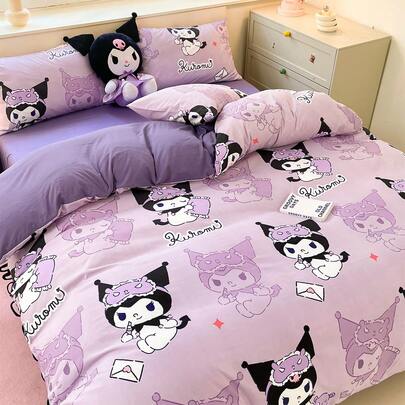  Juego de ropa de cama de 2/3 piezas con estampado lindo de Sanrio - Hello Kitty/Kuromi/Cinnamoroll/Pochacco (1 funda nórdica + 1/2 fundas de almohada, sin relleno) Tamaño completo de dibujos animados, suave y cómodo, adecuado para dormitorio, hogar, hotel, todas las estaciones, con cierre de cremallera y funda de almohada, multicolor, juego de ropa de cama extra grande, funda nórdica extra grande