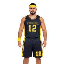 Men's Adult Sports Set: T-Shirt With Basketball Shorts - Black and Yellow Basketball - View 2