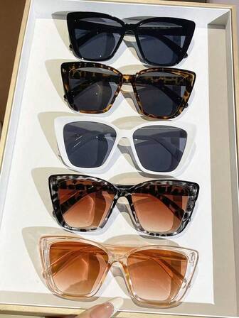 5 件装女士塑料大号猫眼时尚眼镜，适合日常学校海滩旅行派对服装配饰，适合夏季海滩度假、户外、旅行